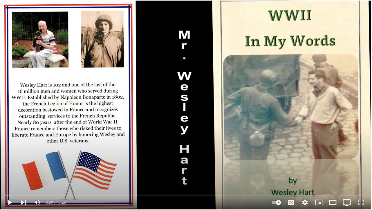 Nearly 80 years after the end of World War II, France remembers those who risked their lives to liberate France and Europe by honoring Wesley and other U.S. veterans (see the video at https://youtu.be/UOyuF1S47z4.
